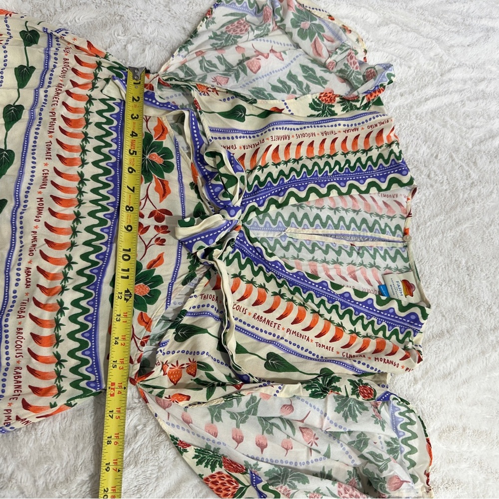 Farm Rio Size L V-Neck Kaftan Maxi Dress Colorful Coastal Cut Outs Resortwear - Picture 13 of 16